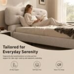 Z8051 Manta Linen Upholstered Bed, Ergonomic High Headboard Fabric Bed for Luxury Master Bedroom - Image 3