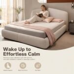 Z8036 Linen Upholstered Bed, Simple Neutral Fabric Soft Bed for Master & Guest Bedroom - Image 3