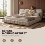 Z8035 Jannik Linen Upholstered Bed, Thick Cushioned Fabric Soft Bed for Large Master Bedroom - Image 3