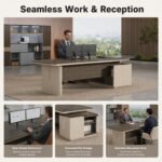 S55-B2420B 2.4m Modern Manager Desk, Anna Grey Teak & Khaki Grey Panel Executive Table with Side Cabinet - Image 3
