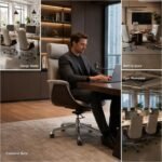 Model 821 Khaki & Coffee Fabric Executive Swivel Chair, Breathable High Back Office Chair for Hot Climate - Image 3