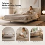 Z8032 Shellon Linen Upholstered Bed, Modern Vertical Pleated Fabric Soft Bed for Master Bedroom - Image 3