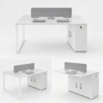 White 2-Person Back-to-Back Office Workstation & Matching White Modular Extension Staff Desk - Image 7