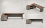 S01-B2820A 2.8m Modern Luxury Executive Desk, Walnut Veneer CEO Office Table with Side Return Cabinet - Image 4