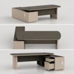 S55-B2420B 2.4m Modern Manager Desk, Anna Grey Teak & Khaki Grey Panel Executive Table with Side Cabinet - Image 4