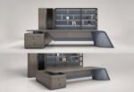 S55-B3020 3.0m Modern Luxury Executive Desk, Anna Grey Teak Veneer CEO Office Table with Side Return Cabinet, Matching Bookcase Optional - Image 4
