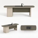 S55-C2408 2.4m Modern Executive Desk, North American Yellow Oak Veneer Office Table with White Steel Frame - Image 4