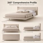 Z8032 Shellon Linen Upholstered Bed, Modern Vertical Pleated Fabric Soft Bed for Master Bedroom - Image 4
