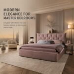 Z287 Upholstered Fabric Bed, Large Tufted Headboard Soft Bed for Master Bedroom - Image 5
