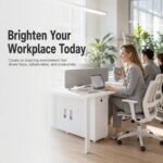 White 2-Person Back-to-Back Office Workstation & Matching White Modular Extension Staff Desk - Image 8