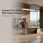 S55-B2420B 2.4m Modern Manager Desk, Anna Grey Teak & Khaki Grey Panel Executive Table with Side Cabinet - Image 5