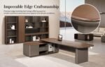 S01-B2820A 2.8m Modern Luxury Executive Desk, Walnut Veneer CEO Office Table with Side Return Cabinet - Image 6