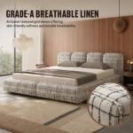Z8035 Jannik Linen Upholstered Bed, Thick Cushioned Fabric Soft Bed for Large Master Bedroom - Image 6
