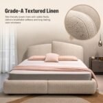 Z8036 Linen Upholstered Bed, Simple Neutral Fabric Soft Bed for Master & Guest Bedroom - Image 6