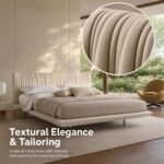 Z8032 Shellon Linen Upholstered Bed, Modern Vertical Pleated Fabric Soft Bed for Master Bedroom - Image 6