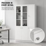 White 2M Height Office Filing Cabinet, Glass Display & Closed Storage Bookcase - Image 6