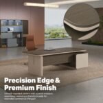 S55-B2420B 2.4m Modern Manager Desk, Anna Grey Teak & Khaki Grey Panel Executive Table with Side Cabinet - Image 6