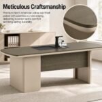 S55-C2408 2.4m Modern Executive Desk, North American Yellow Oak Veneer Office Table with White Steel Frame - Image 6