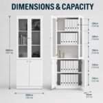 White 2M Height Office Filing Cabinet, Glass Display & Closed Storage Bookcase - Image 7