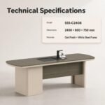 S55-C2408 2.4m Modern Executive Desk, North American Yellow Oak Veneer Office Table with White Steel Frame - Image 8