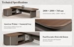 S01-B2820A 2.8m Modern Luxury Executive Desk, Walnut Veneer CEO Office Table with Side Return Cabinet - Image 8