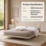 Z8032 Shellon Linen Upholstered Bed, Modern Vertical Pleated Fabric Soft Bed for Master Bedroom - Image 8