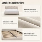 Z8051 Manta Linen Upholstered Bed, Ergonomic High Headboard Fabric Bed for Luxury Master Bedroom - Image 8